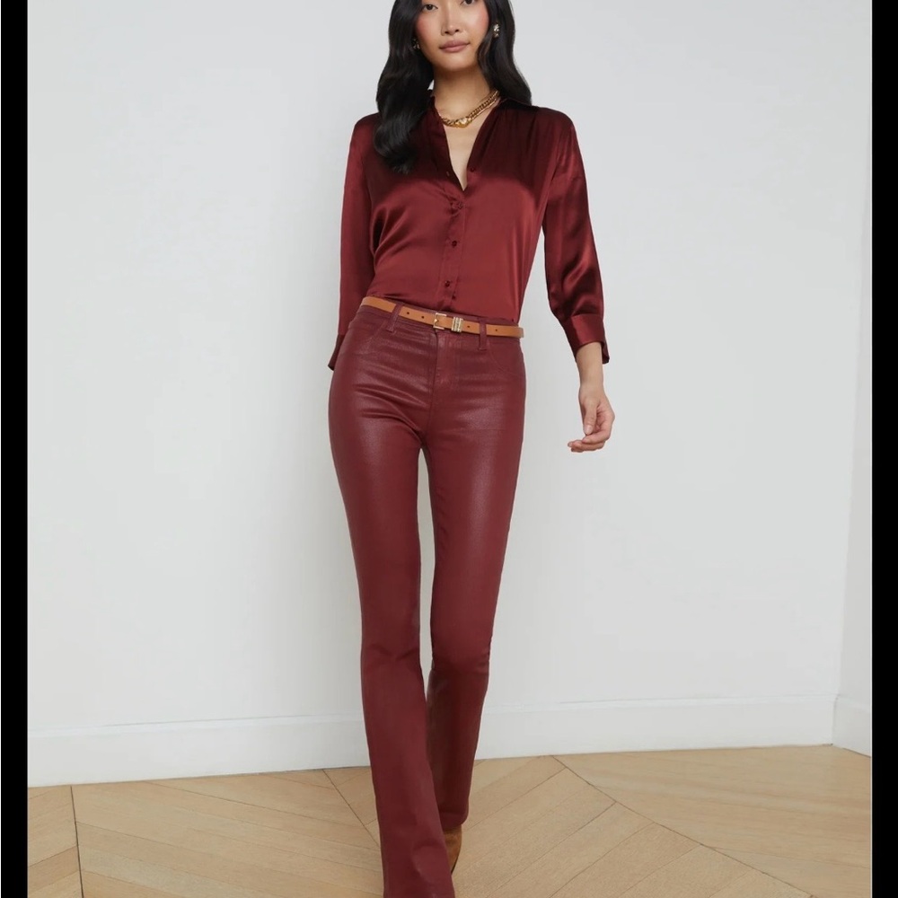 L’AGENCE Selma Mid-Rise Coated Boot Cut Jeans - Syrah Coated (Size 27)
